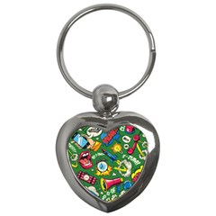 Pop Art Colorful Seamless Pattern Key Chain (heart) by Amaryn4rt