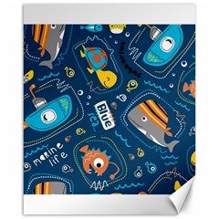 Seamless Pattern Vector Submarine With Sea Animals Cartoon Canvas 16  X 20  by Amaryn4rt