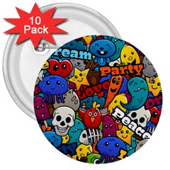 Graffiti Characters Seamless Pattern 3  Buttons (10 Pack)  by Amaryn4rt