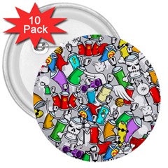 Graffit Characters Seamless Pattern Art 3  Buttons (10 Pack)  by Amaryn4rt