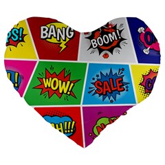 Pop Art Comic Vector Speech Cartoon Bubbles Popart Style With Humor Text Boom Bang Bubbling Expressi Large 19  Premium Heart Shape Cushions by Amaryn4rt