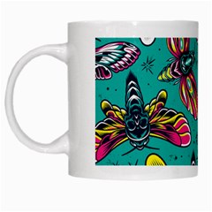 Vintage Colorful Insects Seamless Pattern White Mugs