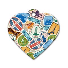 Travel Pattern Immigration Stamps Stickers With Historical Cultural Objects Travelling Visa Immigrant Dog Tag Heart (two Sides) by Amaryn4rt