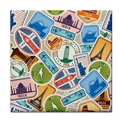 Travel Pattern Immigration Stamps Stickers With Historical Cultural Objects Travelling Visa Immigrant Face Towel by Amaryn4rt