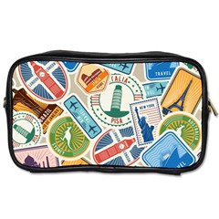 Travel Pattern Immigration Stamps Stickers With Historical Cultural Objects Travelling Visa Immigrant Toiletries Bag (one Side) by Amaryn4rt
