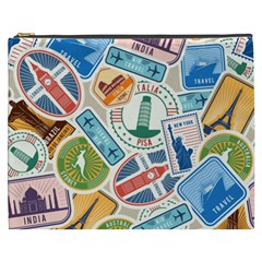 Travel Pattern Immigration Stamps Stickers With Historical Cultural Objects Travelling Visa Immigrant Cosmetic Bag (xxxl) by Amaryn4rt