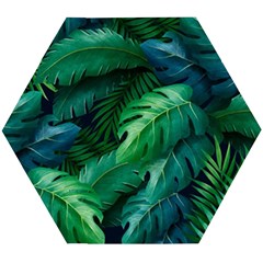 Tropical Green Leaves Background Wooden Puzzle Hexagon by Amaryn4rt