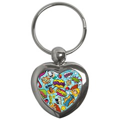 Comic Elements Colorful Seamless Pattern Key Chain (heart) by Amaryn4rt