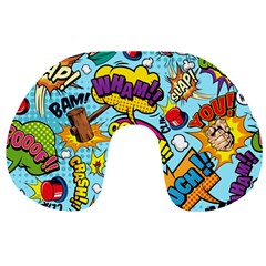 Comic Elements Colorful Seamless Pattern Travel Neck Pillow by Amaryn4rt