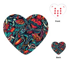 Vintage Tattoos Colorful Seamless Pattern Playing Cards Single Design (heart) by Amaryn4rt