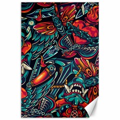 Vintage Tattoos Colorful Seamless Pattern Canvas 24  X 36 