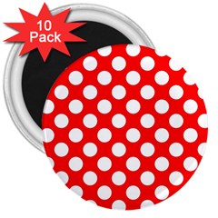 Large White Polka Dots Pattern, Retro Style, Pinup Pattern 3  Magnets (10 Pack)  by Casemiro