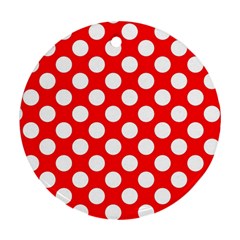 Large White Polka Dots Pattern, Retro Style, Pinup Pattern Round Ornament (two Sides) by Casemiro