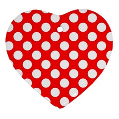 Large White Polka Dots Pattern, Retro Style, Pinup Pattern Heart Ornament (two Sides) by Casemiro