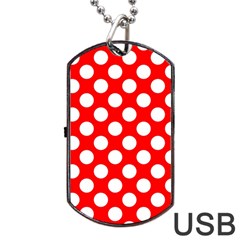 Large White Polka Dots Pattern, Retro Style, Pinup Pattern Dog Tag Usb Flash (two Sides) by Casemiro