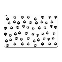 Dog Paws Pattern, Black And White Vector Illustration, Animal Love Theme Magnet (rectangular) by Casemiro