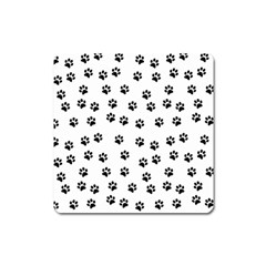 Dog Paws Pattern, Black And White Vector Illustration, Animal Love Theme Square Magnet by Casemiro