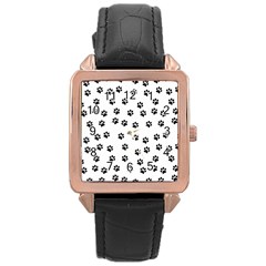 Dog Paws Pattern, Black And White Vector Illustration, Animal Love Theme Rose Gold Leather Watch  by Casemiro