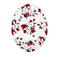 Vector Roses Pattern,red Flowers And Black Branches, Asymmetric Design Oval Filigree Ornament (two Sides) by Casemiro