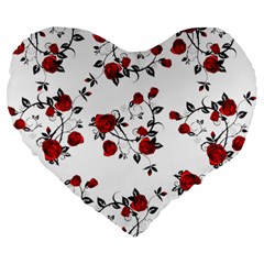 Vector Roses Pattern,red Flowers And Black Branches, Asymmetric Design Large 19  Premium Heart Shape Cushions