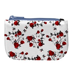 Vector Roses Pattern,red Flowers And Black Branches, Asymmetric Design Large Coin Purse by Casemiro