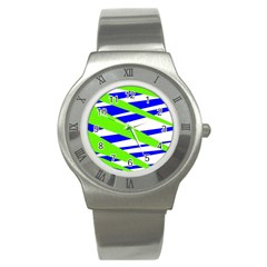 Abstract triangles pattern, dotted stripes, grunge design in light colors Stainless Steel Watch