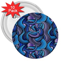 Blue Swirl Pattern 3  Buttons (10 Pack)  by designsbymallika