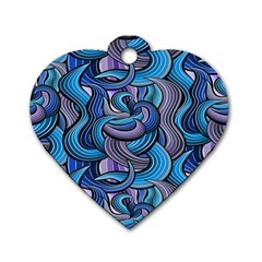 Blue Swirl Pattern Dog Tag Heart (two Sides) by designsbymallika