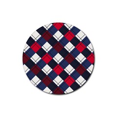 Checks Pattern Blue Red Rubber Round Coaster (4 Pack)  by designsbymallika