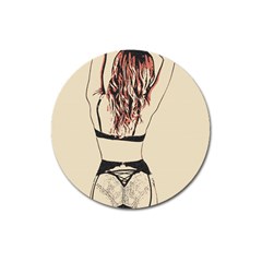 Sweetest Tease - Perfect Redhead Girl In Black Lingerie, Sensual Illustration Magnet 3  (round)