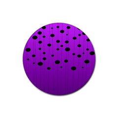Two tone purple with black strings and ovals, dots. Geometric pattern Rubber Coaster (Round) 