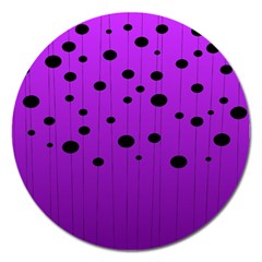 Two tone purple with black strings and ovals, dots. Geometric pattern Magnet 5  (Round)