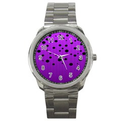 Two tone purple with black strings and ovals, dots. Geometric pattern Sport Metal Watch