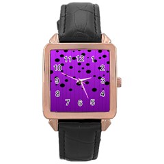 Two tone purple with black strings and ovals, dots. Geometric pattern Rose Gold Leather Watch 