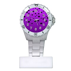 Two tone purple with black strings and ovals, dots. Geometric pattern Plastic Nurses Watch