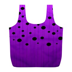 Two Tone Purple With Black Strings And Ovals, Dots  Geometric Pattern Full Print Recycle Bag (l)