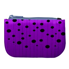 Two tone purple with black strings and ovals, dots. Geometric pattern Large Coin Purse