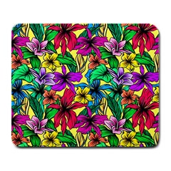 Hibiscus flowers pattern, floral theme, rainbow colors, colorful palette Large Mousepads