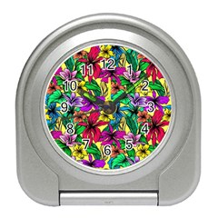 Hibiscus Flowers Pattern, Floral Theme, Rainbow Colors, Colorful Palette Travel Alarm Clock by Casemiro