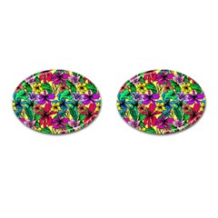 Hibiscus Flowers Pattern, Floral Theme, Rainbow Colors, Colorful Palette Cufflinks (oval) by Casemiro