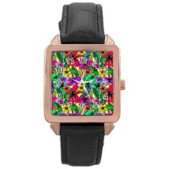 Hibiscus Flowers Pattern, Floral Theme, Rainbow Colors, Colorful Palette Rose Gold Leather Watch  by Casemiro