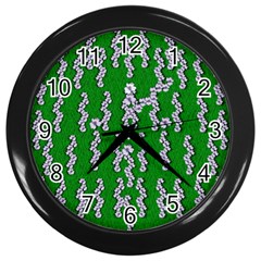 Cherry-blossoms Branch Decorative On A Field Of Fern Wall Clock (black) by pepitasart