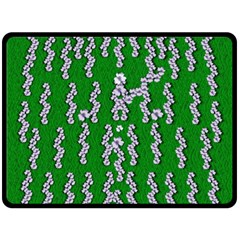 Cherry-blossoms Branch Decorative On A Field Of Fern Double Sided Fleece Blanket (large) 