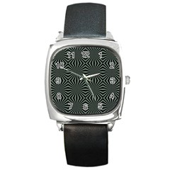Geometric Pattern, Army Green And Black Lines, Regular Theme Square Metal Watch by Casemiro