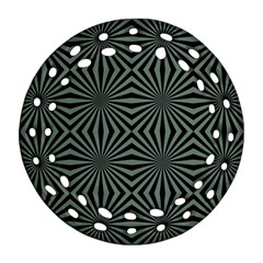 Geometric Pattern, Army Green And Black Lines, Regular Theme Round Filigree Ornament (two Sides) by Casemiro