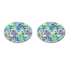 60 s Style Retro Pattern, Vintage Ovals At Pastel Blue Cufflinks (oval) by Casemiro