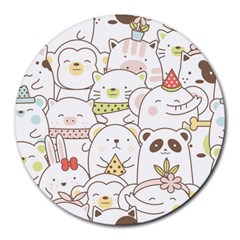 Cute-baby-animals-seamless-pattern Round Mousepads