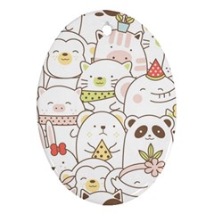 Cute-baby-animals-seamless-pattern Oval Ornament (two Sides)