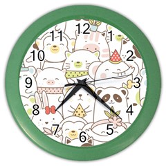 Cute-baby-animals-seamless-pattern Color Wall Clock