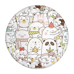 Cute-baby-animals-seamless-pattern Ornament (round Filigree)